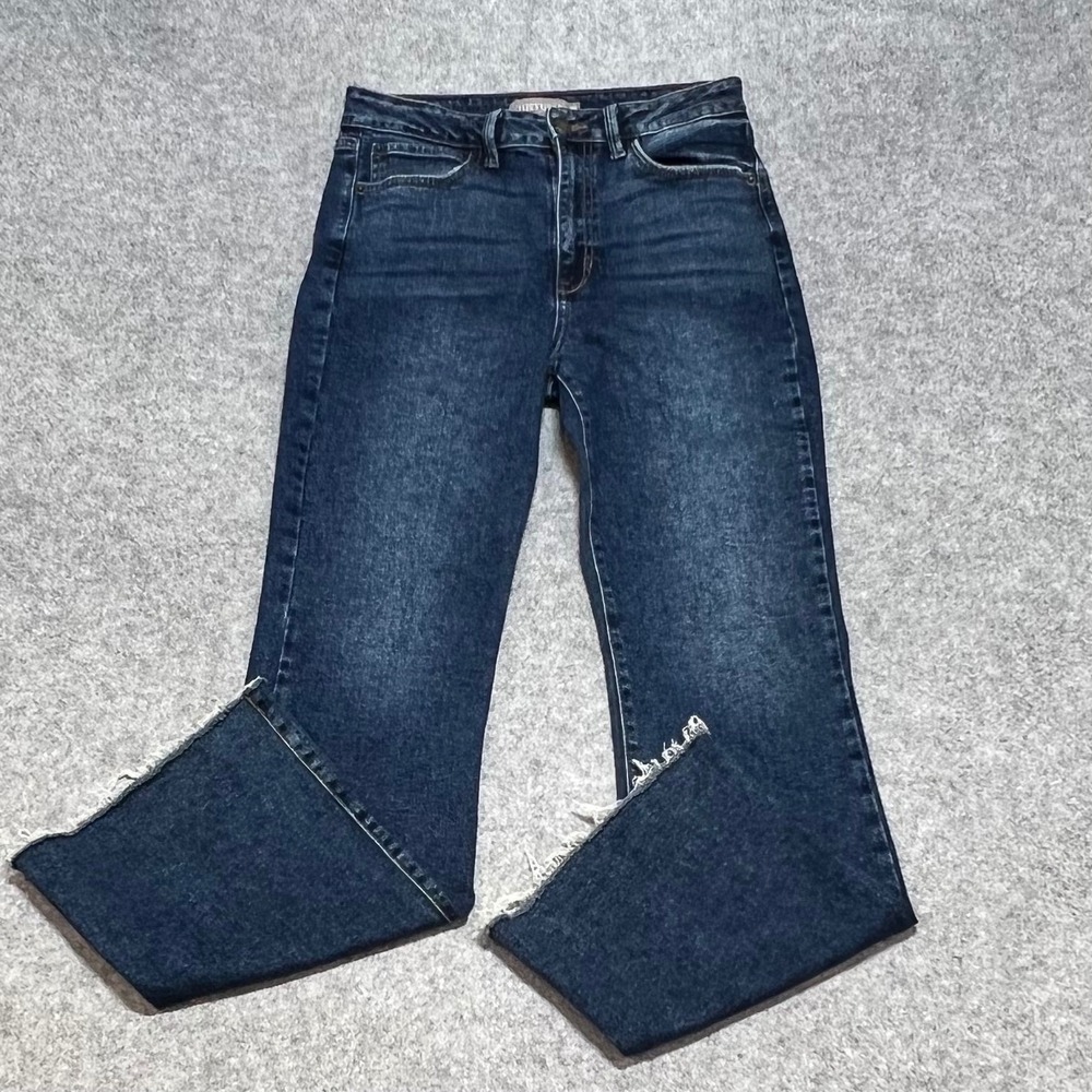 Just USA Womens High Rise Flare Jeans Dark Wash Raw Hem Size‎ 10
